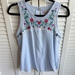 SO Blue Embroidered Sleeveless Tank Top